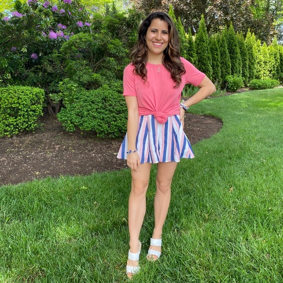 Navy Pink Striped Shorts